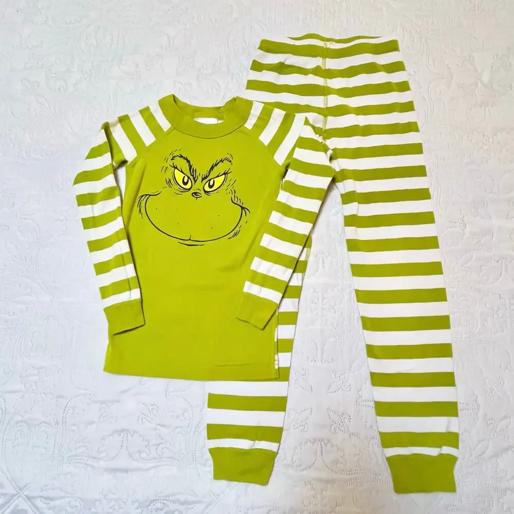 Hanna Andersson Grinch Striped PJ Set Size 5